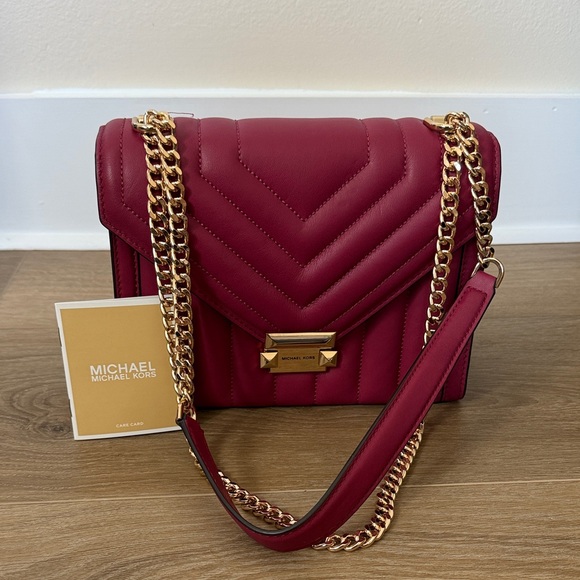 Michael Kors Whitney Medium Flap Chain Crosshody Bag Purse Berry Pink - Picture 1 of 5